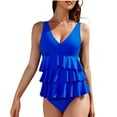 thumbnail image 1 of Dezsed Womens Tankini Swimsuits Ruffled Tank Top Tummy Control Bathing Suit Swimwear High Waisted Bikini Sets Blue S, 1 of 6