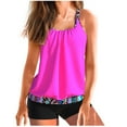 thumbnail image 1 of Dezsed Womens Tankini Swimsuits Tummy Control Bathing Suits Retro Printed Athletic Two Piece Swimsuit with Boyshorts Clearance Hot Pink L, 1 of 2