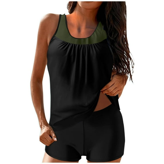 Dezsed Womens Tankini Swimsuits Tummy Control Bathing Suits Two Piece Flowy Swimwear with Boyshorts Sporty Swimwear Green S