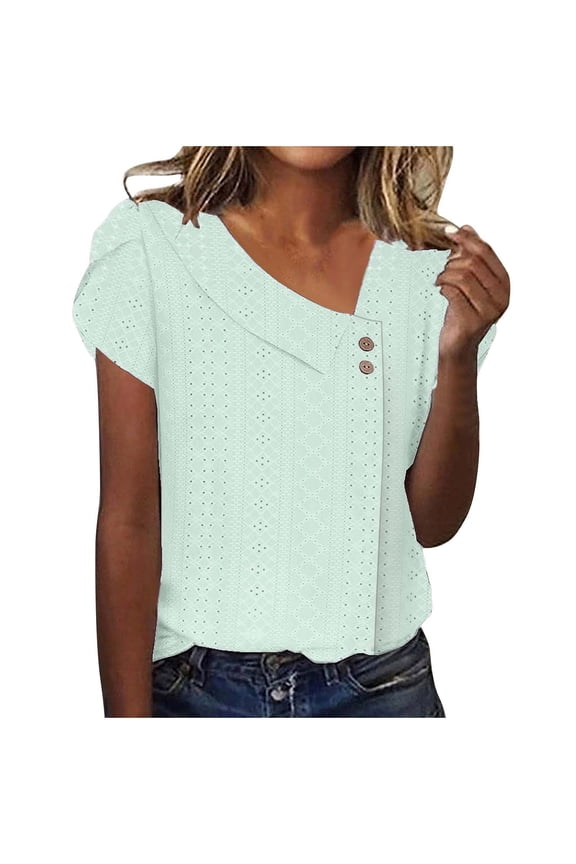 Womens Tshirts Trendy Fashion Tops V Neck Short Sleeve Business Tee Shirts Casual Blouses Summer Outfits Mint Green S