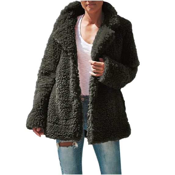 Dezsed Womens Winter Sherpa Fleece Button Jacket Coat Women's Fashion Winter Solid Color Long Sleeve Plush Cardigan Jacket Tops Green L