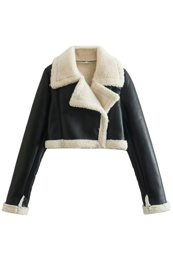 Womens Winter Warm Fleece Jacket Coat Women's Lamb Hair Short Coat New Zipper Motorcycle Style Jacket Black M