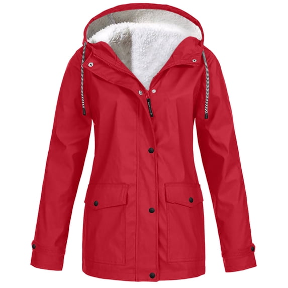 Dezsed Womens Winter Warm Jacket Coat Women's Solid Rain Jacket Outdoor Jackets Water-proof Hooded Raincoat Windproof Red XXL
