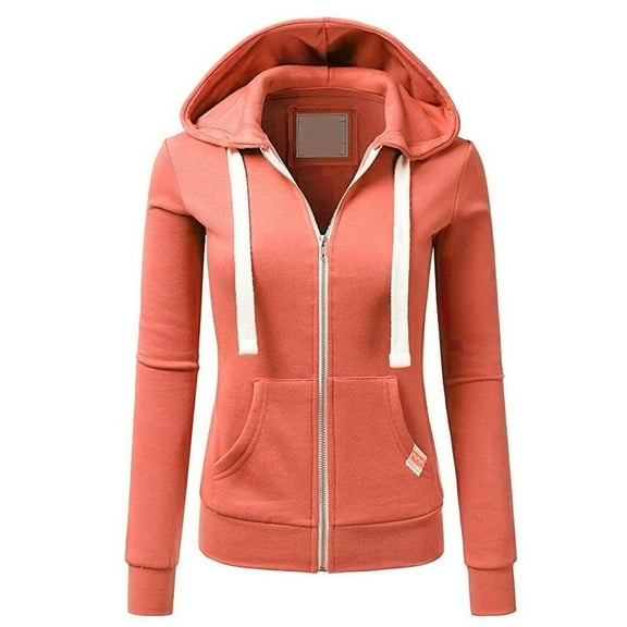 Dezsed Womens Zip Up Hoodies Women's Fashion Solid Loose Long Sleeve Tops Casual Sweatshirt Orange