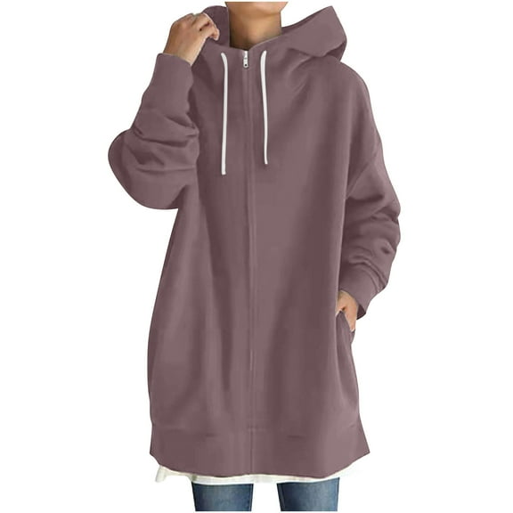 Dezsed Zip Up Hoodie Women Women's Hoodie Zipper Long Sleeve Sweatshirts Long Coat Tops With Pockets Purple B XL