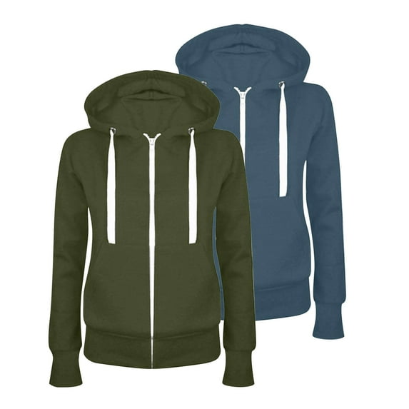 Dezsed Zip Up Sweatshirt Women 2 Piece Outfits Fashion Women Casual Hooded Slim Zipper Fleece Sweater Coat Army Green M