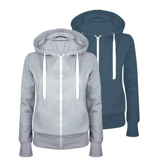 Dezsed Zip Up Sweatshirt Women 2 Piece Outfits Fashion Women Casual Hooded Slim Zipper Fleece Sweater Coat Gray XXL