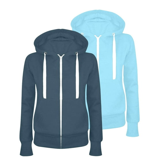 Dezsed Zip Up Sweatshirt Women 2 Piece Outfits Fashion Women Casual Hooded Slim Zipper Fleece Sweater Coat Navy M