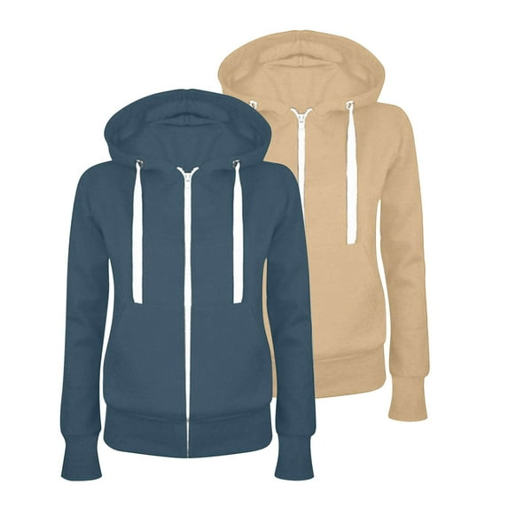 Dezsed Zip Up Sweatshirt Women 2 Piece Outfits Fashion Women Casual Hooded Slim Zipper Fleece Sweater Coat Navy XXL