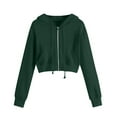 thumbnail image 1 of Dezsed Zip Up Sweatshirt Women Women's Solid Crop Hoodies Sweatshirts Clothes Teen Girl Fall Casual Drawstring Jackets with Pockets Green L, 1 of 1