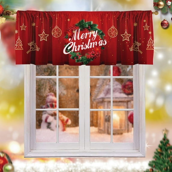 Deztibos Christmas Curtain Valances for Kitchen Windows Decor 52x18 Inch(Style 1)