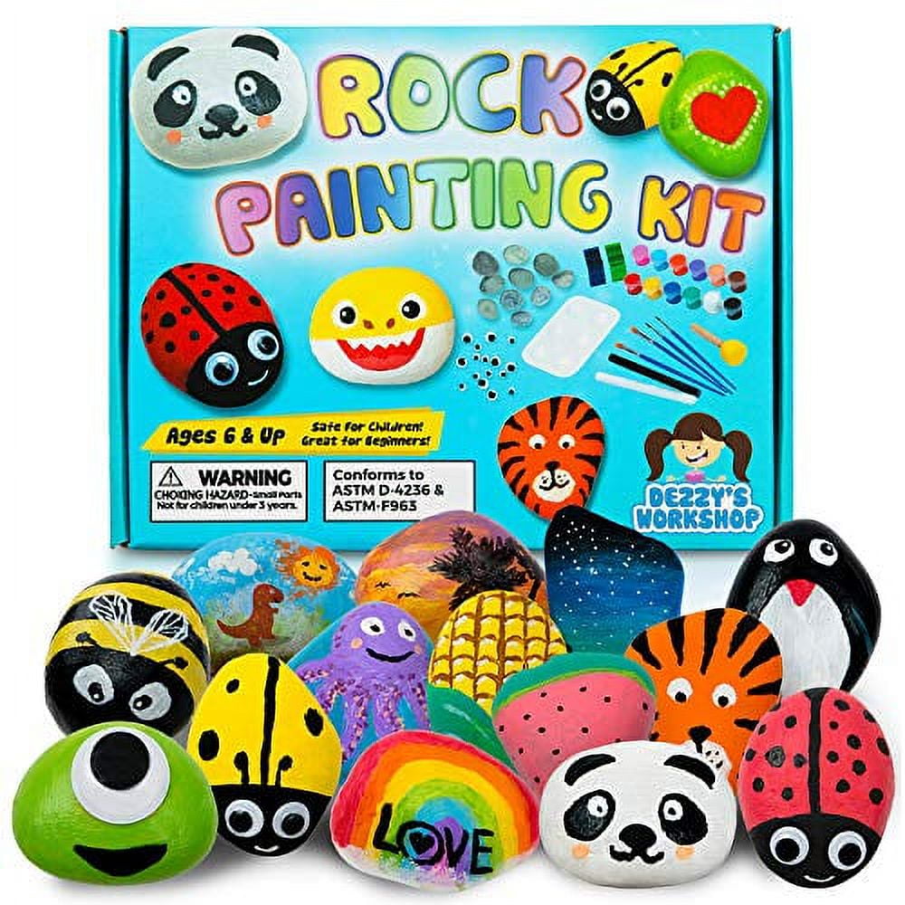 Li'l Gen Rock Painting Kit for Kids and Mini Ceramic Tile Painting Kit - Arts and Crafts for Kids Ages 6-12 - DIY Craft Kits for Boys and Girls 