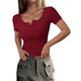 thumbnail image 1 of Dford Womens 2026 Summer Short Sleeve Tops Ribbed Henley Button Slim Fit Basic Casual T Shirts Blouse Fashion Clothing, 1 of 9