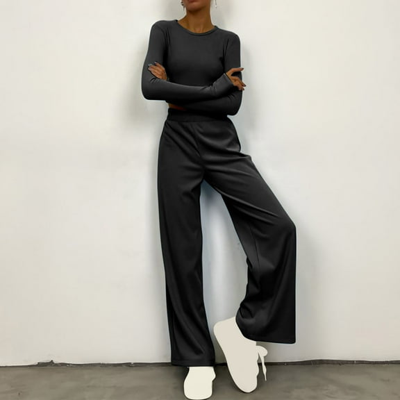 Dgankt 2 Piece Sets for Women Casual Loose Solid Color Linen Shirt Long Sleeved Pants Set,Size S-XL