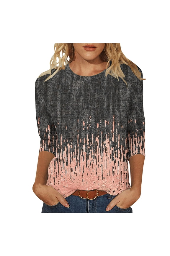 3/4 Sleeve Blouses Women's 3/4 Sleeve Splatter Print Casual Loose Fit Tunic Top Crewneck Summer Shirts for Business Casual Outfits Blouses S-5XL