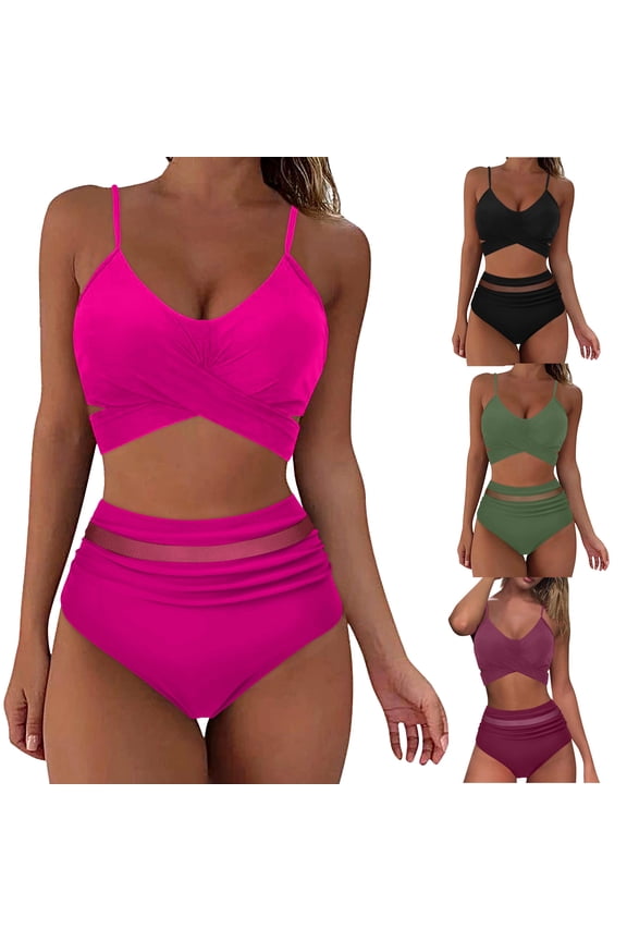 Bikini Sets for Women Cross Front Bathing Suit High Waisted Tummy Control Two Piece Swimsuits,Sizes S-2XL