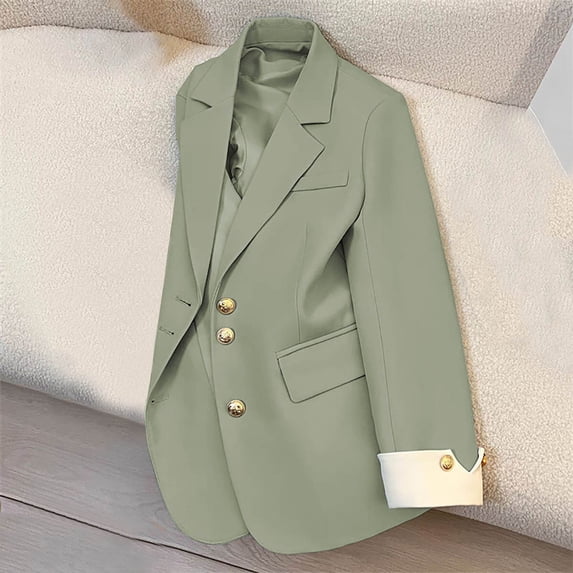 Dgankt Blazers for Women Casual Solid Color Pocket Turndown Collar Long Sleeve Blouse Blazer,Size S-3XL