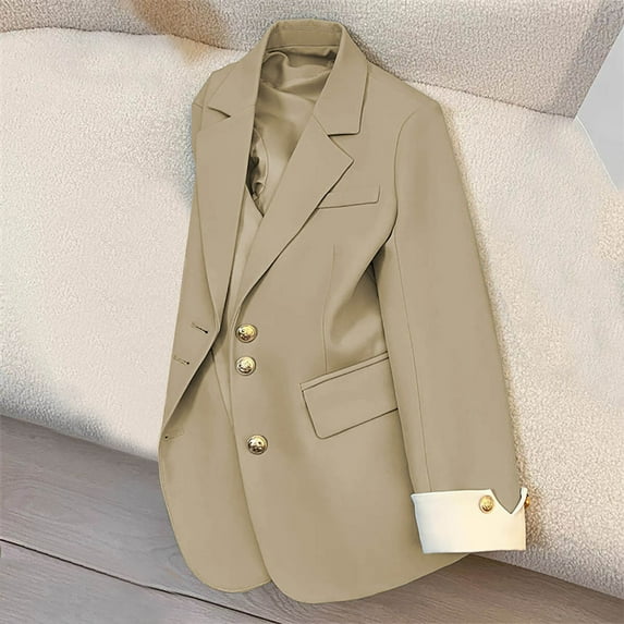 Dgankt Blazers for Women Casual Solid Color Pocket Turndown Collar Long Sleeve Blouse Blazer,Size S-3XL