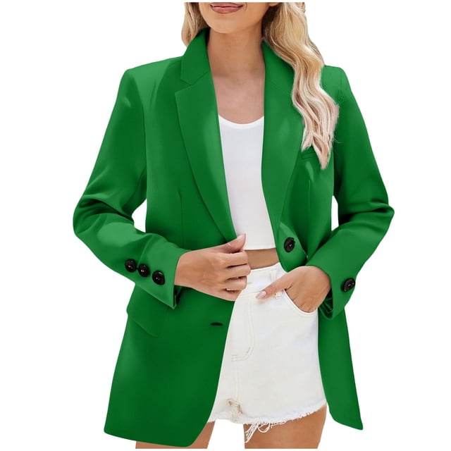 Dgankt Blazers for Women Fashion Casual Solid Color Button Pocket Long Sleeved Turndown Collar Suit Jacket,Size S-3XL