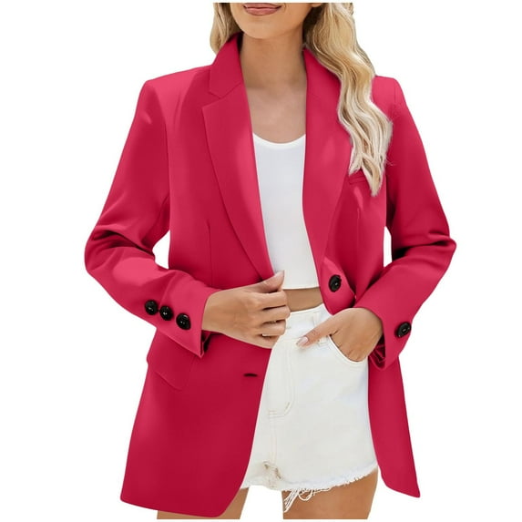 Dgankt Blazers for Women Fashion Casual Solid Color Button Pocket Long Sleeved Turndown Collar Suit Jacket,Size S-3XL