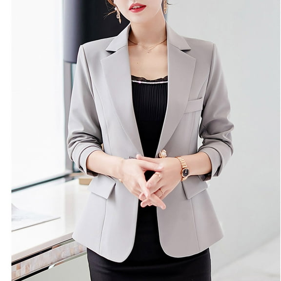 Dgankt Blazers for Women Fashion Casual Solid Long Sleeve Turndown Collar Tops Button Loose Blouse Blazer,Size S-2XL