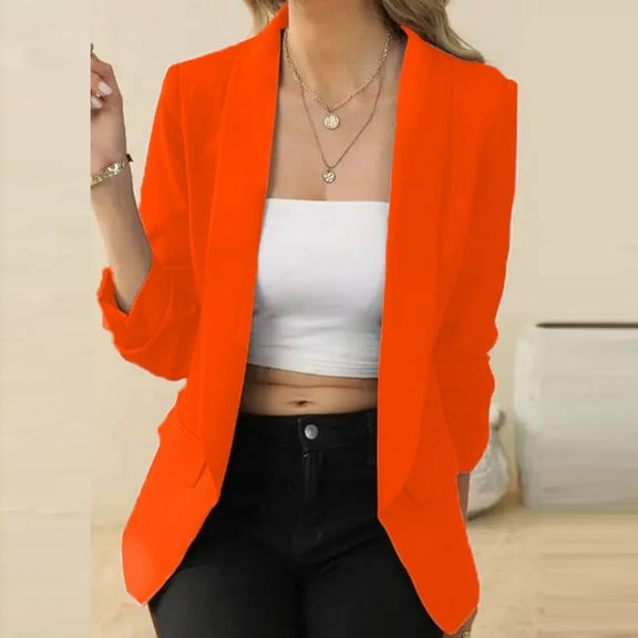 Dgankt Blazers for Women Fashion Solid Color Pockets Long Sleeve Turndown Collar Top Suit Coat Blazer,Size S-XL