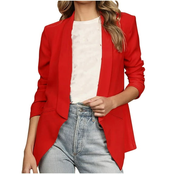 Dgankt Blazers for Women Loose Solid Color Casual V-neck Button Hole Stripe Suit Jacket,Size S-2XL