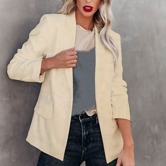 Dgankt Blazers for Women Solid Color Long Sleeved Lapel Suit Jacket Long Sleeved Small Suit Temperament Slim Top Jacket,Size S-3XL