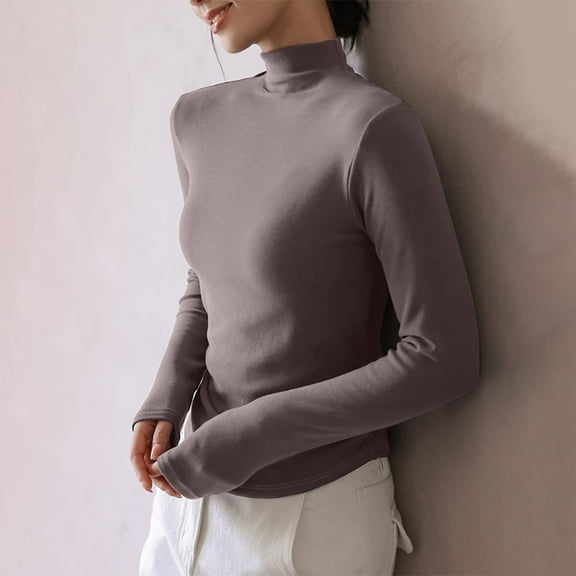 Dgankt Boho Tops for Women Womens Slim Fitted Mock Turtleneck Tops Long Sleeve Lightweight Base Layer Shirts Bottom Long Sleeve Top