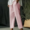 thumbnail image 1 of Dgankt Breathable Linen Pants Women's Summer Thin Striped Linen Blend Drawstring Pants Loose Casual High Waisted Drawstring Side Pocket Length (Available in Plus Size) Plus Size Womens Clothing, 1 of 6