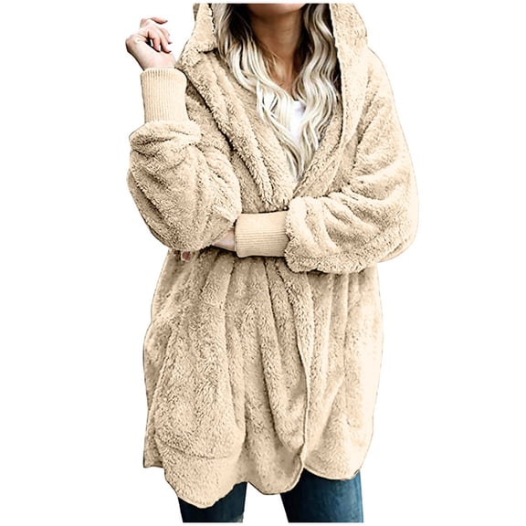 Dgankt Cardigan for Women Women's Oversized Open Front Fuzzy Coat Hooded Draped Pockets Cardigan Coat