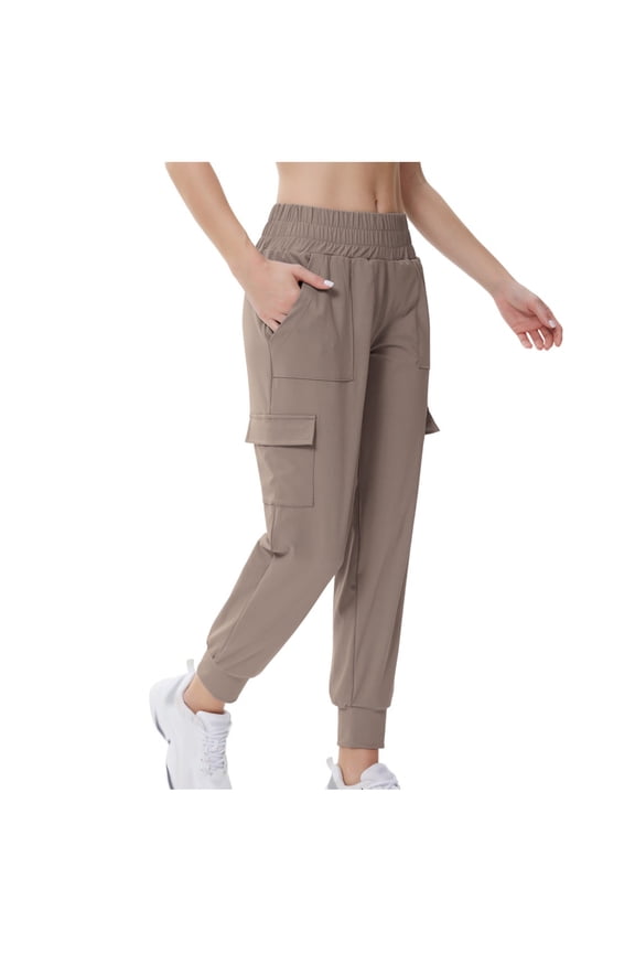 Cargo Pants Women Exercise Pockets Casual Fashion Solid Color Elastic Waist Sweat Yoga Cargo Pants,Sizes S-XL