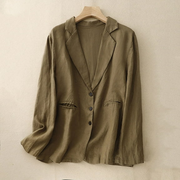Dgankt Casual Blazer Cotton Linen Blazer for Womens Long Sleeve Loose Casual Blazer Jackets