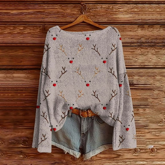 Dgankt Christmas Blouses for Women Casual Long Sleeve Shirts Printing Round Neck Loose Tops,Sizes S-2XL