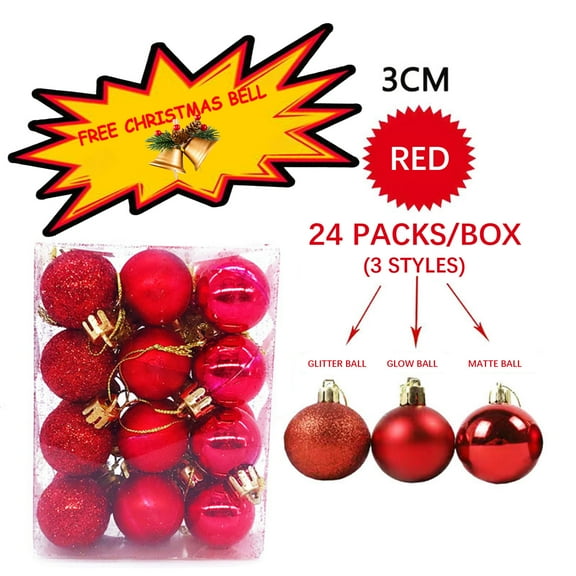 Dgankt Christmas Decoration Gifts Christmas Ball Pendant, Decorative Shatterproof Christmas Tree Pendants Hanging 1.57" Christmas Baubles Balls Ornaments Set Pack of 24 Pcs Seasonal Decor Savings