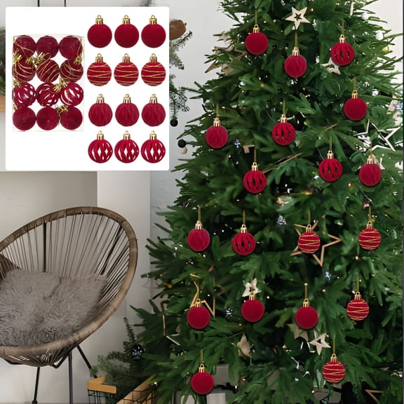 Dgankt Christmas Ornaments Set 12 Pcs Velvet Christmas Balls Flocked Christmas Tree Ornaments Plastic Balls Xmas Decorative