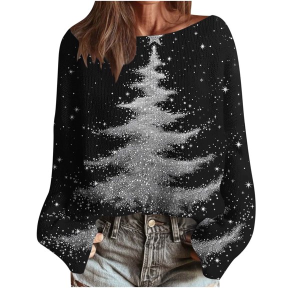 Dgankt Christmas Sweaters for Women Casual Printed Round Neck Shirts Long Sleeve Pullover Tops,Sizes S-2XL