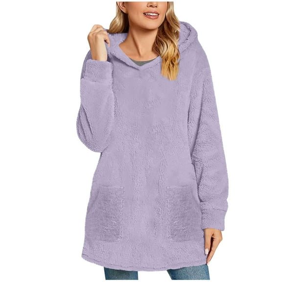 Dgankt Coats for Women Solid Color Hooded Loose Fitting Pullover Jacket Long Sleeved Hooded Top,Sizes S-2XL