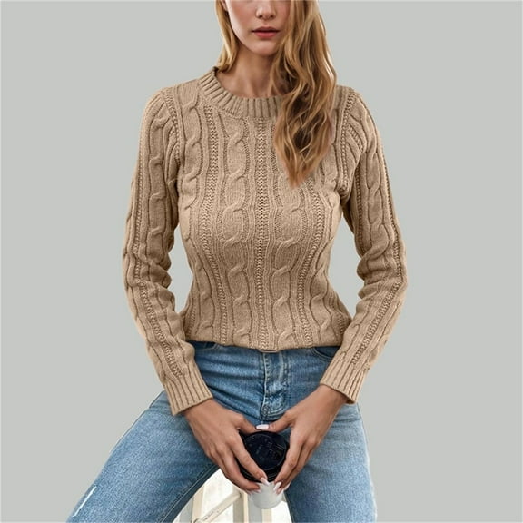 Dgankt Cozy Sweaters for Women Winter Loose Solid Sweater Long Sleeve Round Neck Sweater Top,Size S-XL