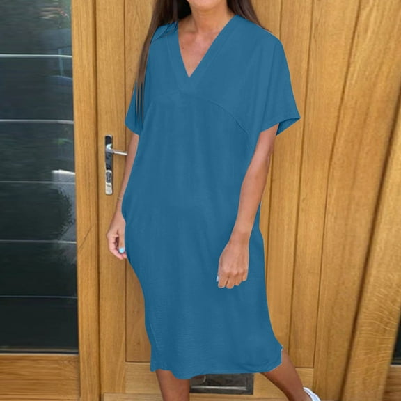 Dgankt Dresses Women's Summer Dresses V Neck Short Sleeve Bathing Suit Coverups Summer Beach Cover Ups