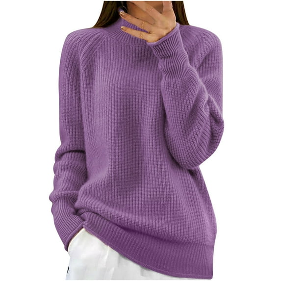 Dgankt Fall Sweaters for Women Comfortable Long Sleeve Casual Knitted-Neck Blouse Sweater,Size S-XL
