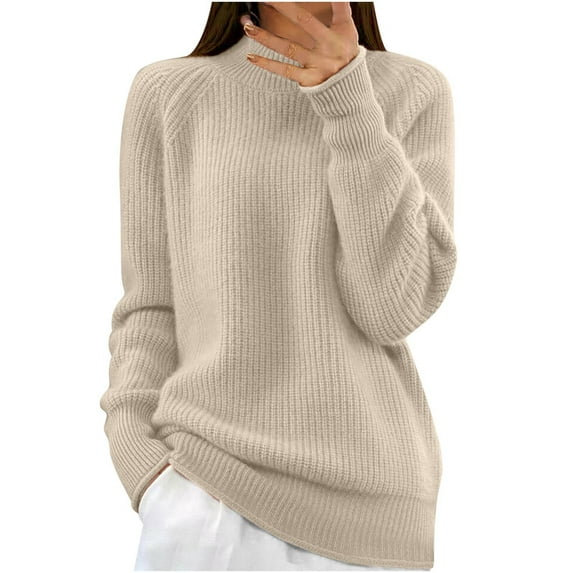 Dgankt Fall Sweaters for Women Comfortable Long Sleeve Casual Knitted-Neck Blouse Sweater,Size S-XL