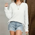 thumbnail image 1 of Dgankt Fall Sweaters for Women Sweaters Cute Elegant Soft Crewneck Long Sleeve Solid Color Hollow Cable Knit Pullover Sweater,Size S-2XL, 1 of 7