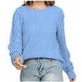 thumbnail image 1 of Dgankt Fall Sweaters for Women Sweaters Cute Elegant Soft Crewneck Long Sleeve Solid Color Hollow Cable Knit Pullover Sweater,Size S-2XL, 1 of 7