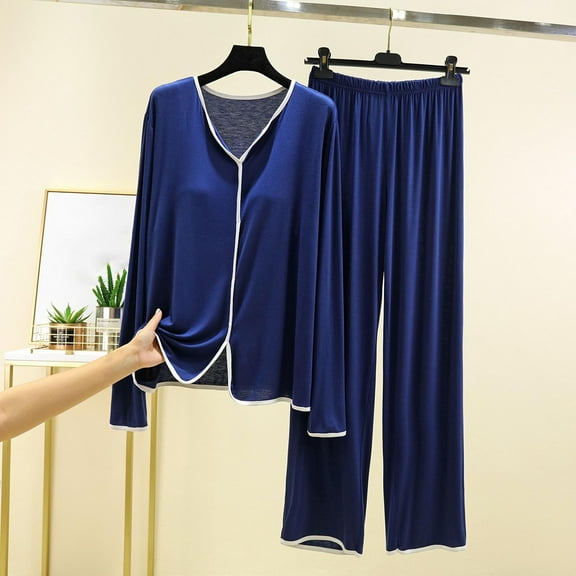 Dgankt Fall Pajamas Women Pajamas Long Sleeved Casual Thin Style Large Size with Chest Pad Home Clothing Set,Size L-2XL