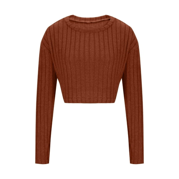 Dgankt Fashion Clothing Women's Brushed Ribbed Crew Neck Long-Sleeve Pullover Stand Collar Ribbed Knit T-Shirt Top