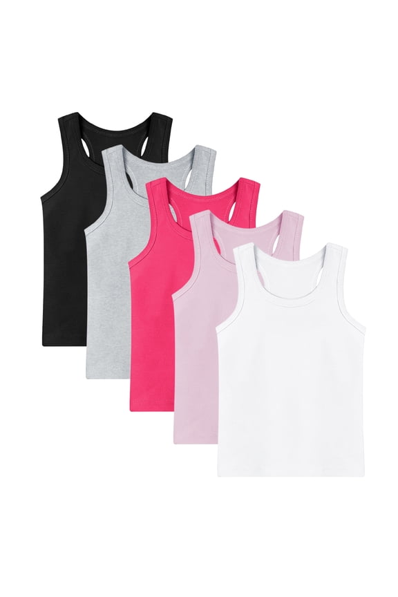 Girls Camil Girls 5-Pack Sleeveless Cotton Tank Tops, Basic Racerback Tees for Everyday 90-160cm