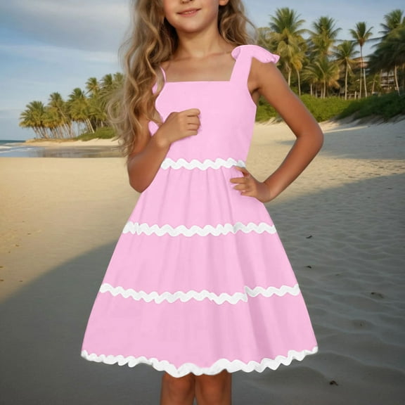 Dgankt Girls' Flared Skirt Tween Girls Summer Elegant Ruffle Sleeve Dresses Size 6-15 Years Tween Dresses 10-12