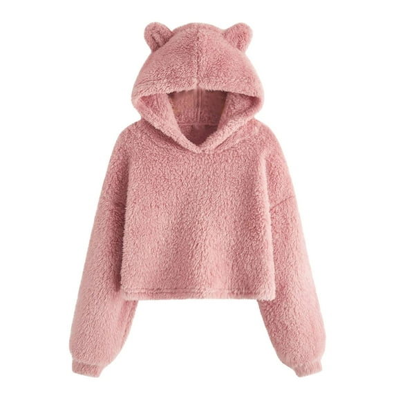 Dgankt Girls Hoodies Fashionable Solid Color Long Sleeved Bear Ear Hooded Top Long Sleeved Shirt for 7-11 Years