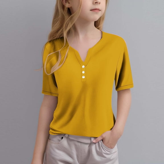 Dgankt Girls Shirt Girls Ruffle Short Sleeve T Shirts Kids Summer Cute V Neck Tops Blouses 3-14 Years